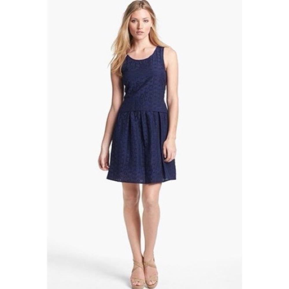 Marc By Marc Jacobs Rosie Sleeveless Eyelet Dress Navy Cotton Silk Size 6